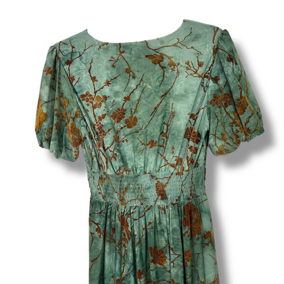 Baltic Born NWOT Leslie Embossed Velvet Floral Print Puff Sleeve Maxi Dress - Picture 7 of 9